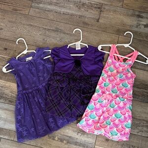 Tommy Bahama Girls Purple Plaid & Star Dresses with Pink Shell-Print Sundress